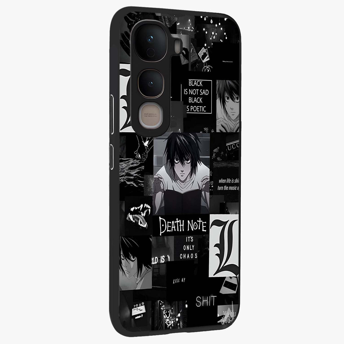 Midnight Chaos Mind Glass Case upright view showcasing expressive abstract artwork with bold dark theme.