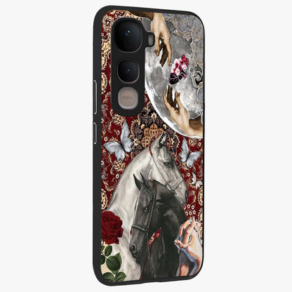 Moonlit Royal Stallion Glass Case upright view showcasing dramatic horse artwork with glowing moon themed design.