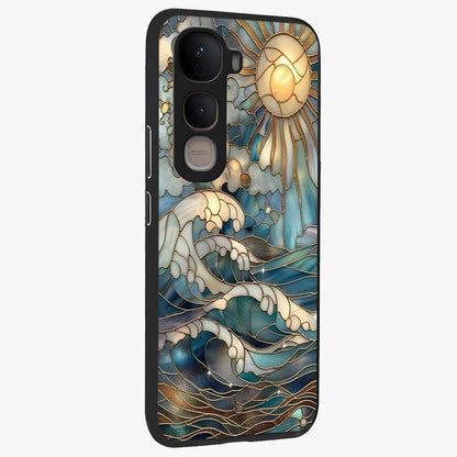 Oceanic Stained Printed Glass Case upright view showcasing decorative ocean pattern artwork with vibrant marine theme.