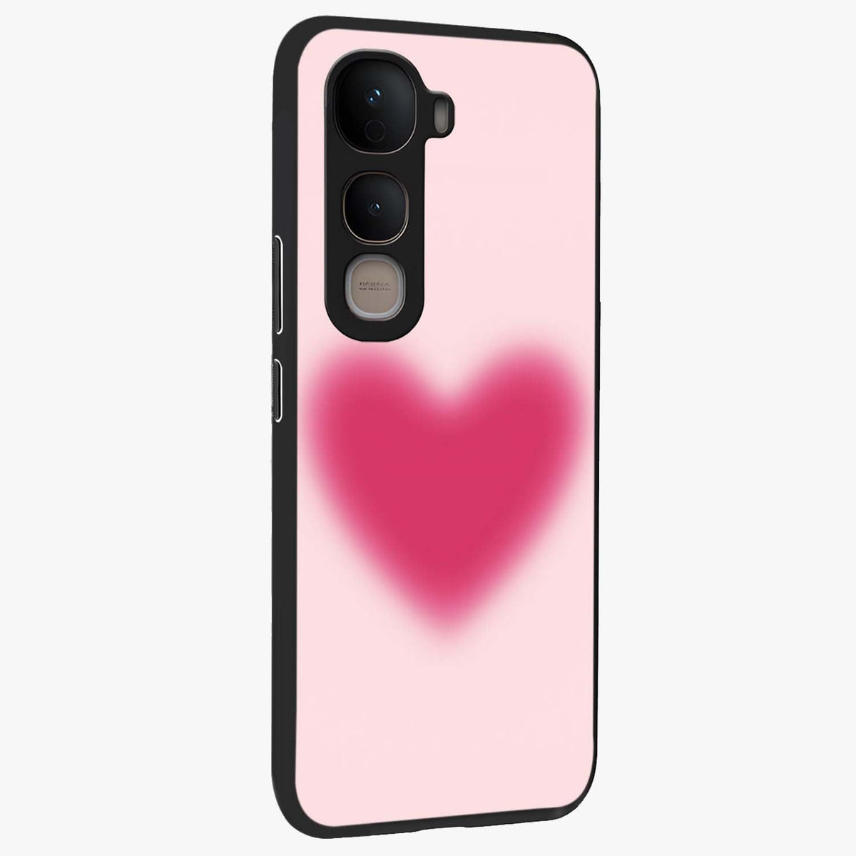 Pink Aura Heart Glass Case upright view showcasing romantic heart artwork with soft pastel theme.
