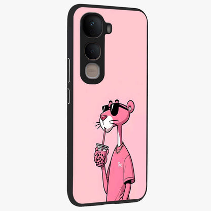 Pink Panther Glass Case upright view showcasing fun animated artwork with stylish retro cartoon theme.
