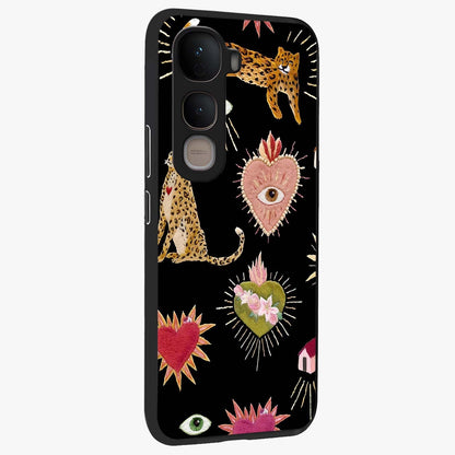 Sacred Jungle Heart Glass Case upright view showcasing vibrant jungle artwork with symbolic heart theme.