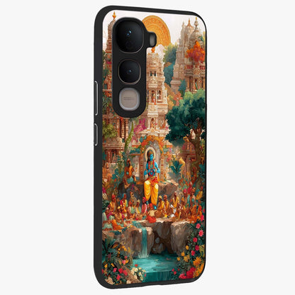 Sacred Sunlight Gods Glass Case upright view showcasing glowing divine artwork with sacred mythological theme.