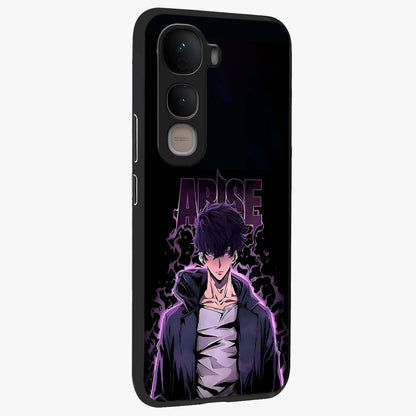Shadow Monarch Awakening Glass Case upright view showcasing bold monarch artwork with mystical awakening theme.