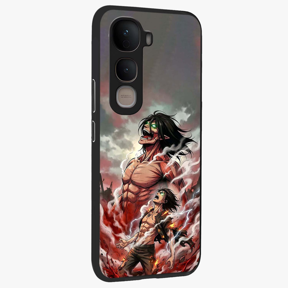 Titan Awakening Fury Glass Case upright view showcasing intense titan artwork with epic fantasy theme.