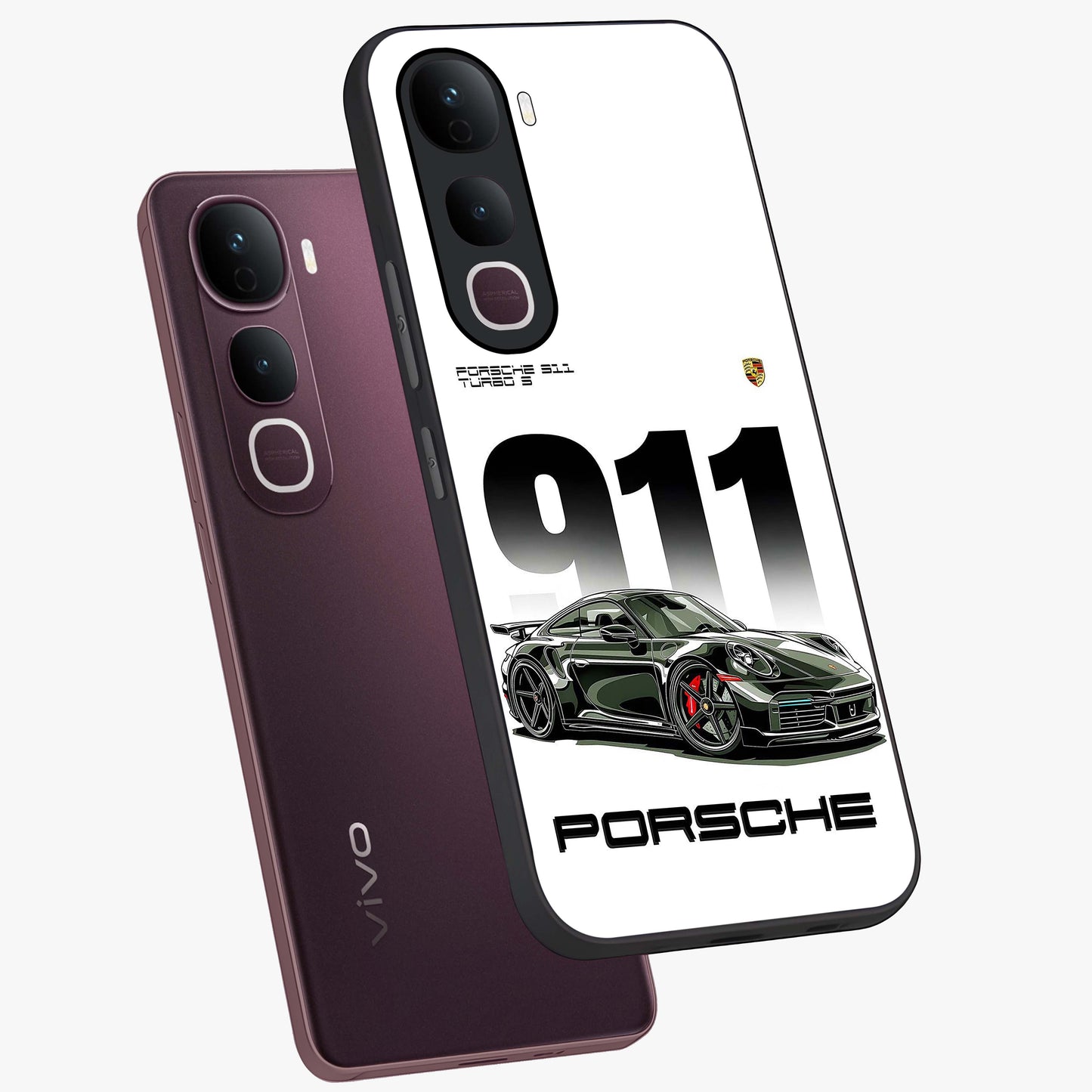911 Turbo Dominance Glass Case displayed in premium angled mockup highlighting sporty car illustration and sleek glass surface.