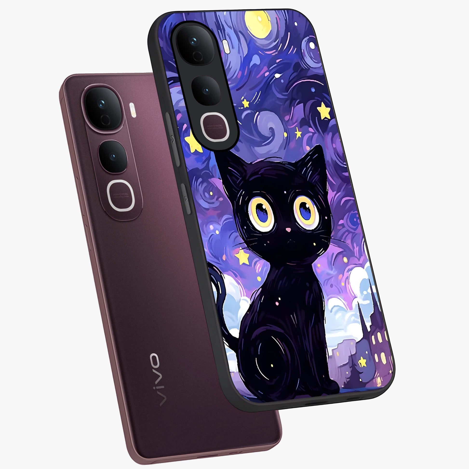 Abstract Cat Art Glass Case displayed in angled mockup highlighting modern abstract cat artwork and sleek glass surface.
