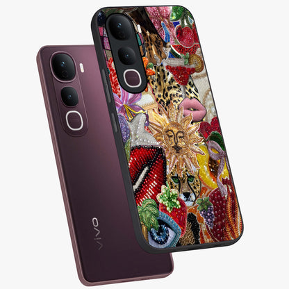Beaded Fashion Jungle Glass Case displayed in angled mockup highlighting colorful fashion bead design and artistic pattern.