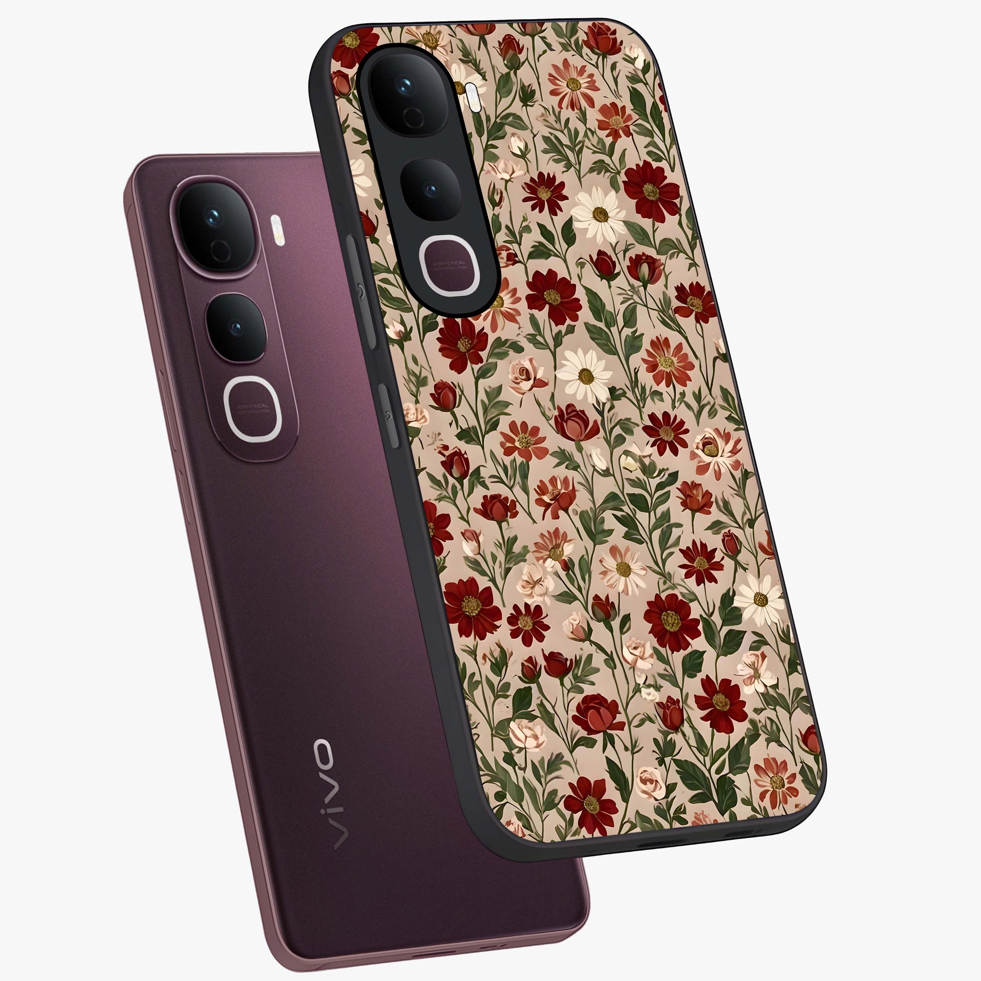 Biege Flower With Leaf Glass Case displayed in angled mockup highlighting minimal floral leaf design and elegant aesthetic.