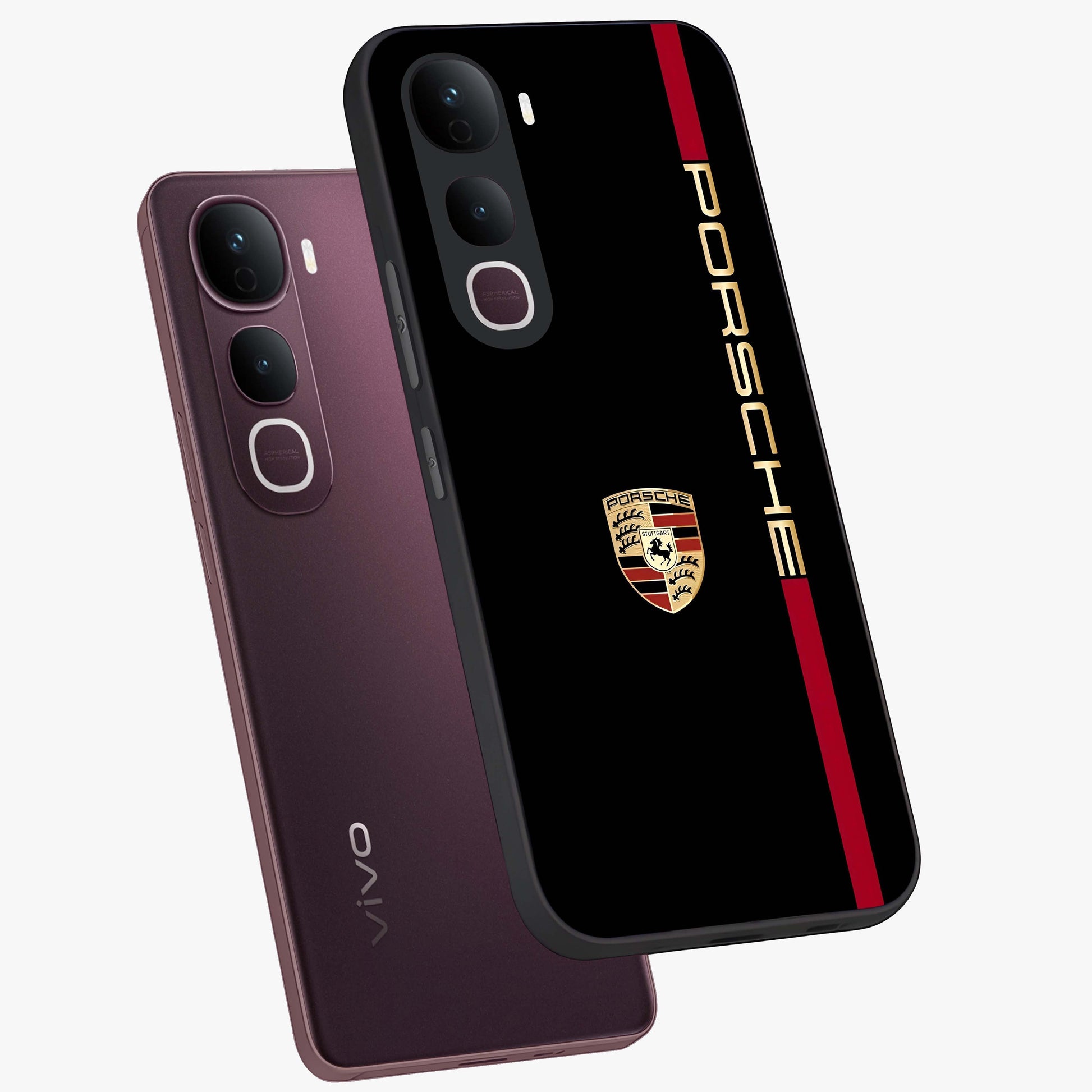 Black Minimal Porsche Glass Case displayed in angled mockup highlighting modern minimal car illustration and clean aesthetic design.