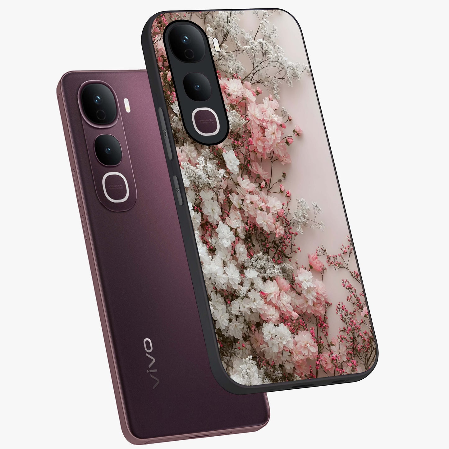 Blush Blossom Cloud Glass Case displayed in angled mockup highlighting soft cloud and blossom design with pastel aesthetic.