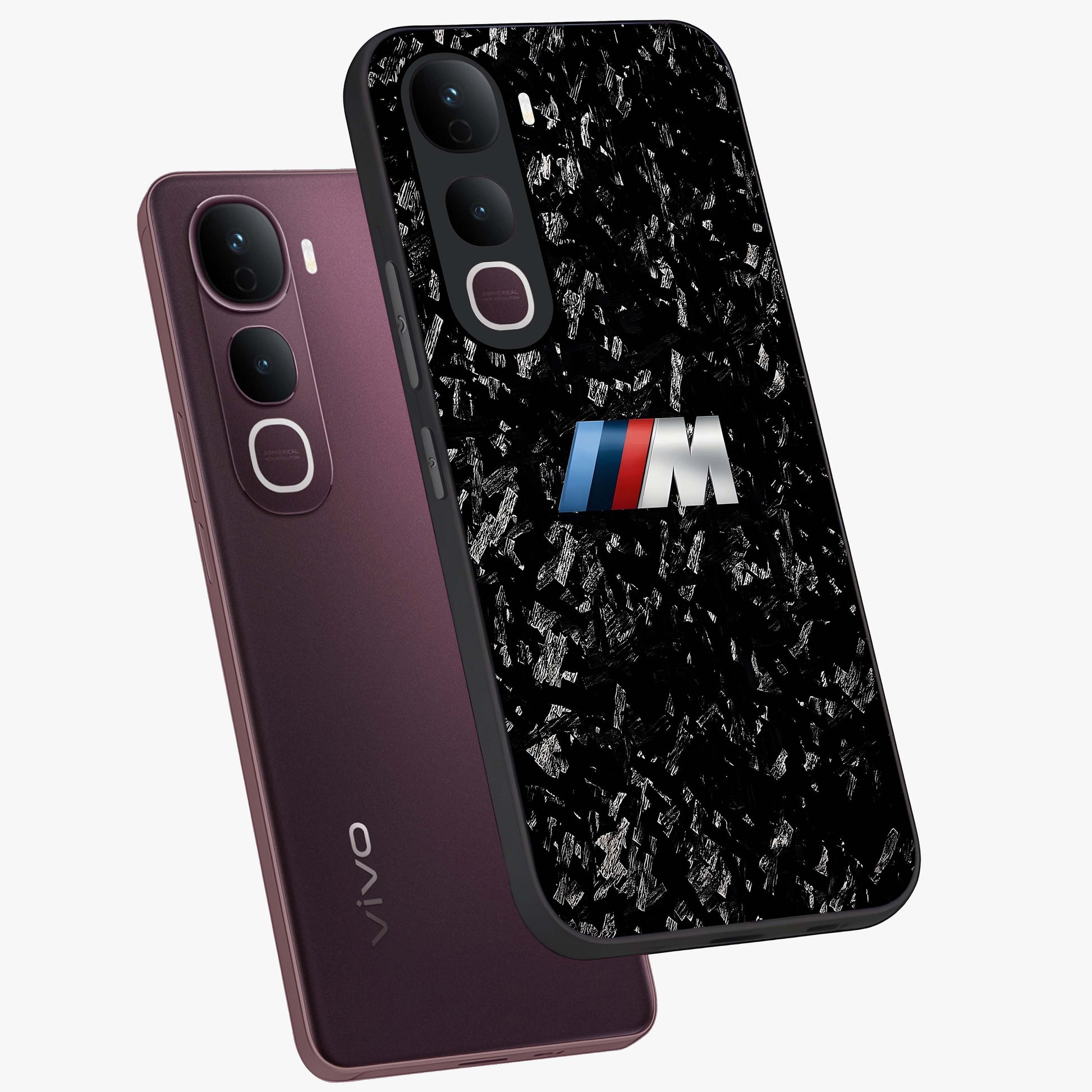 Carbon Speed Mark Glass Case displayed in angled mockup highlighting racing inspired carbon design and sleek aesthetic style.