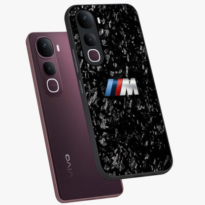 Carbon Speed Mark Glass Case displayed in angled mockup highlighting racing inspired carbon design and sleek aesthetic style.