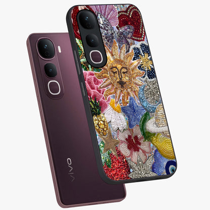 Celestial Floral and Playful Glass Case displayed in angled mockup highlighting playful floral design with dreamy celestial elements.