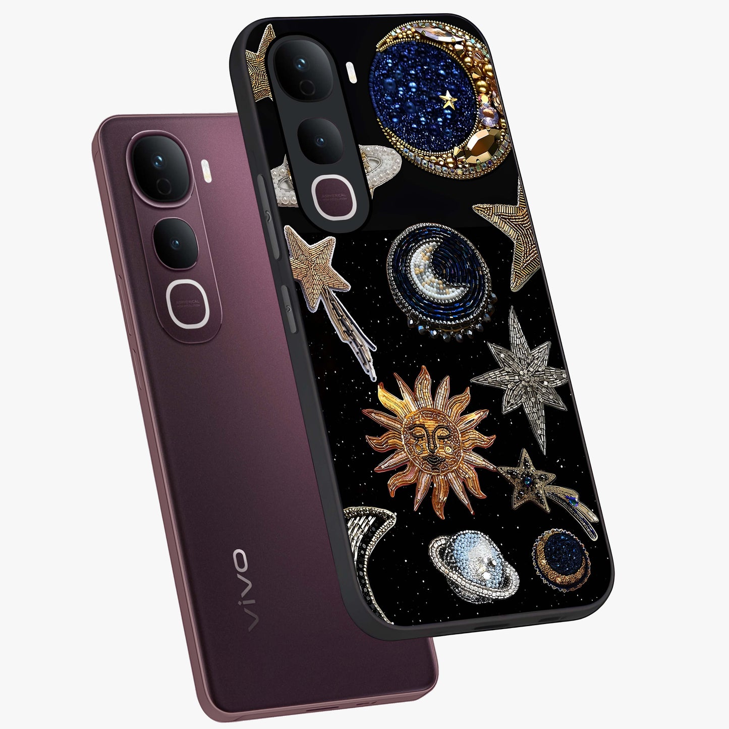 Celestial Gem Constellations Glass Case displayed in angled mockup highlighting gemstone inspired constellation design.