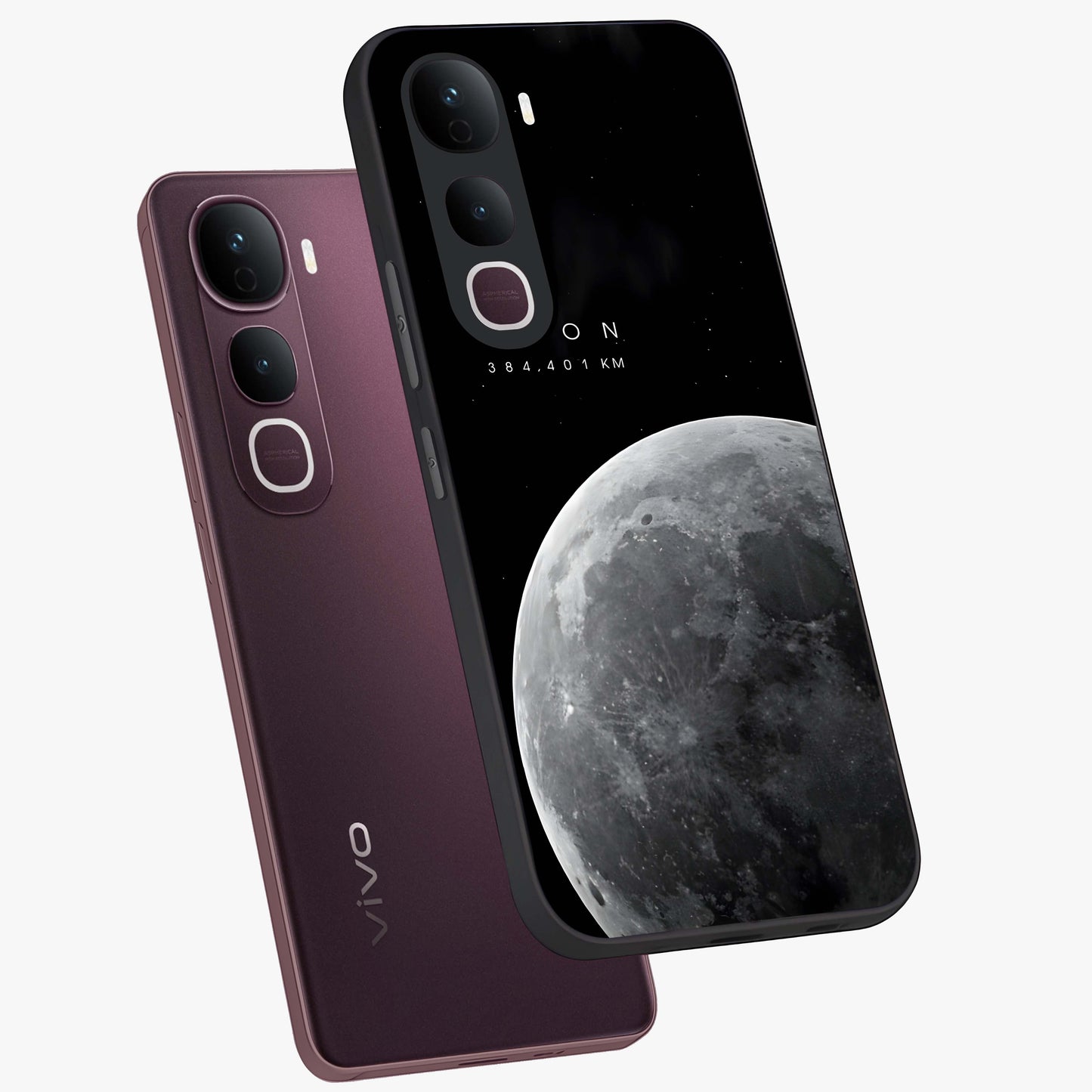 Cosmic Moon Glow Glass Case displayed in angled mockup highlighting celestial moon design with cosmic aesthetic theme.