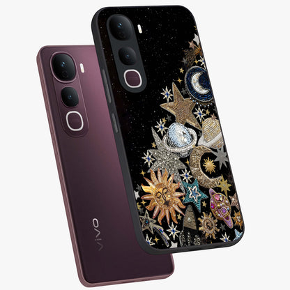 Cosmic Sparkle Dreams Glass Case displayed in angled mockup highlighting dreamy star sparkle design with celestial aesthetic.