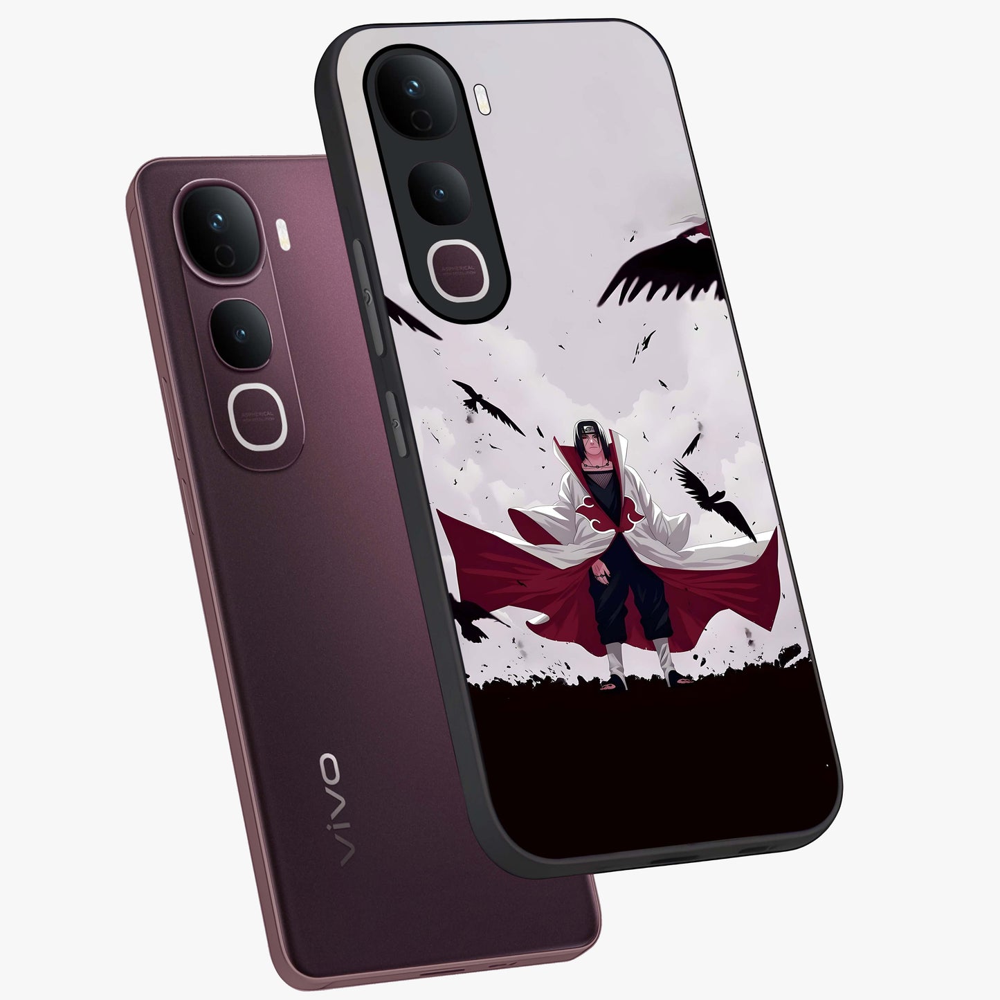 Crimson Crow Ascension Glass Case displayed in angled mockup highlighting powerful crow illustration with dark crimson aesthetic.