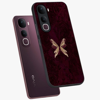 Crimson Fade Butterfly Glass Case displayed in angled mockup highlighting elegant butterfly design with crimson gradient aesthetic.
