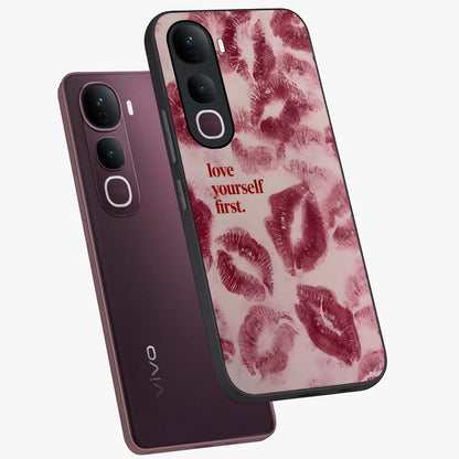 Crimson Kiss Love Glass Case displayed in angled mockup highlighting bold love inspired design with modern aesthetic style.