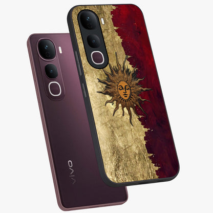 Crimson Sun Majesty Glass Case displayed in angled mockup highlighting majestic crimson sun design with bold aesthetic style.