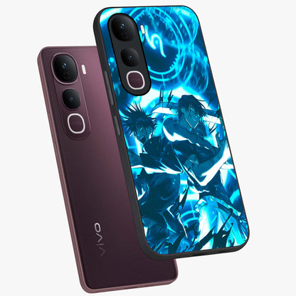 Cursed Energy Clash Glass Case displayed in angled mockup highlighting powerful battle inspired graphic with anime style aesthetic.