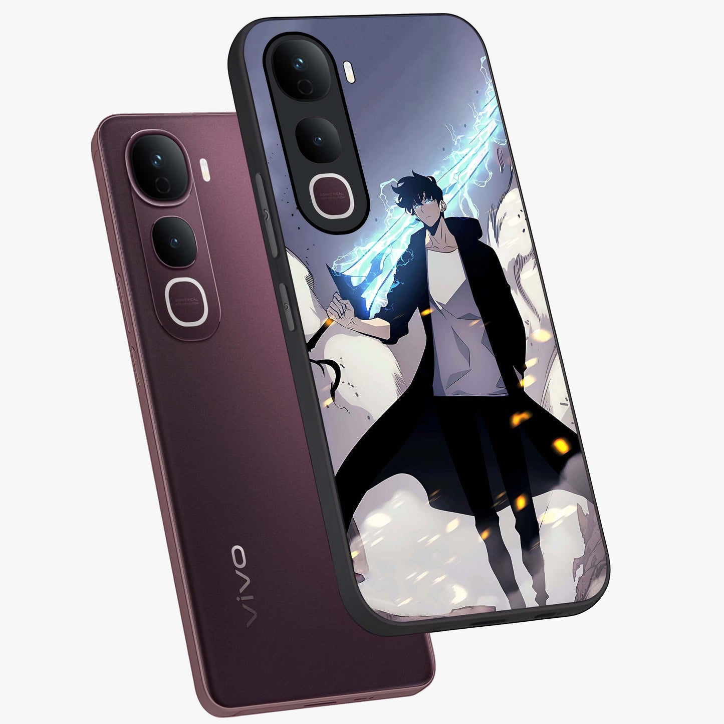 Dark Lightning Anime Warrior Glass Case displayed in angled mockup highlighting powerful lightning themed anime illustration.