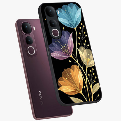 Delicate Multicolor Flowers Glass Case displayed in angled mockup highlighting colorful flower pattern with soft aesthetic style.
