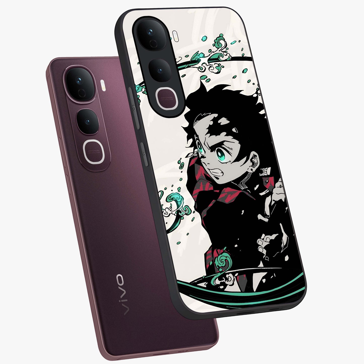 Demon Slayer Glass Case displayed in angled mockup highlighting dramatic anime character design with action aesthetic.