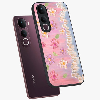 Dreamy Painted Garden Glass Case displayed in angled mockup highlighting colorful garden illustration with dreamy aesthetic style.