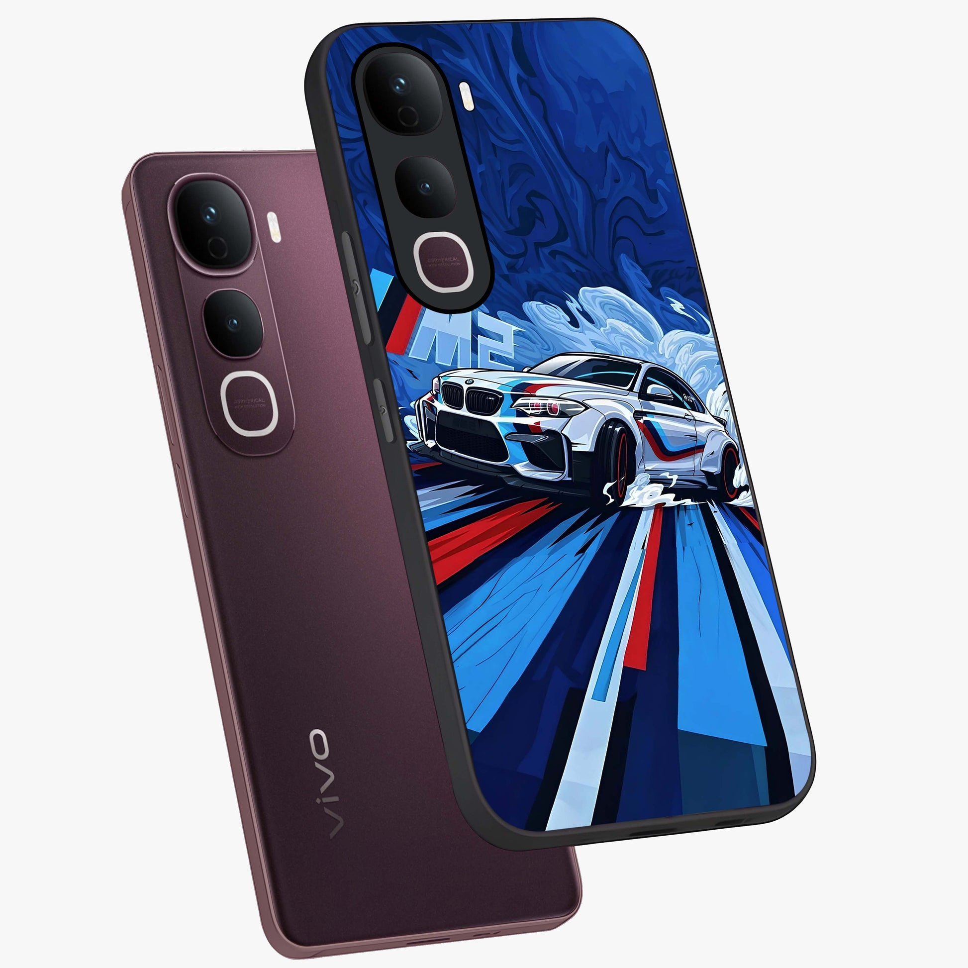 Drift Power Rush Glass Case displayed in angled mockup highlighting powerful drift car design with sporty aesthetic style.