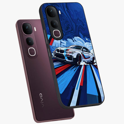 Drift Power Rush Glass Case displayed in angled mockup highlighting powerful drift car design with sporty aesthetic style.