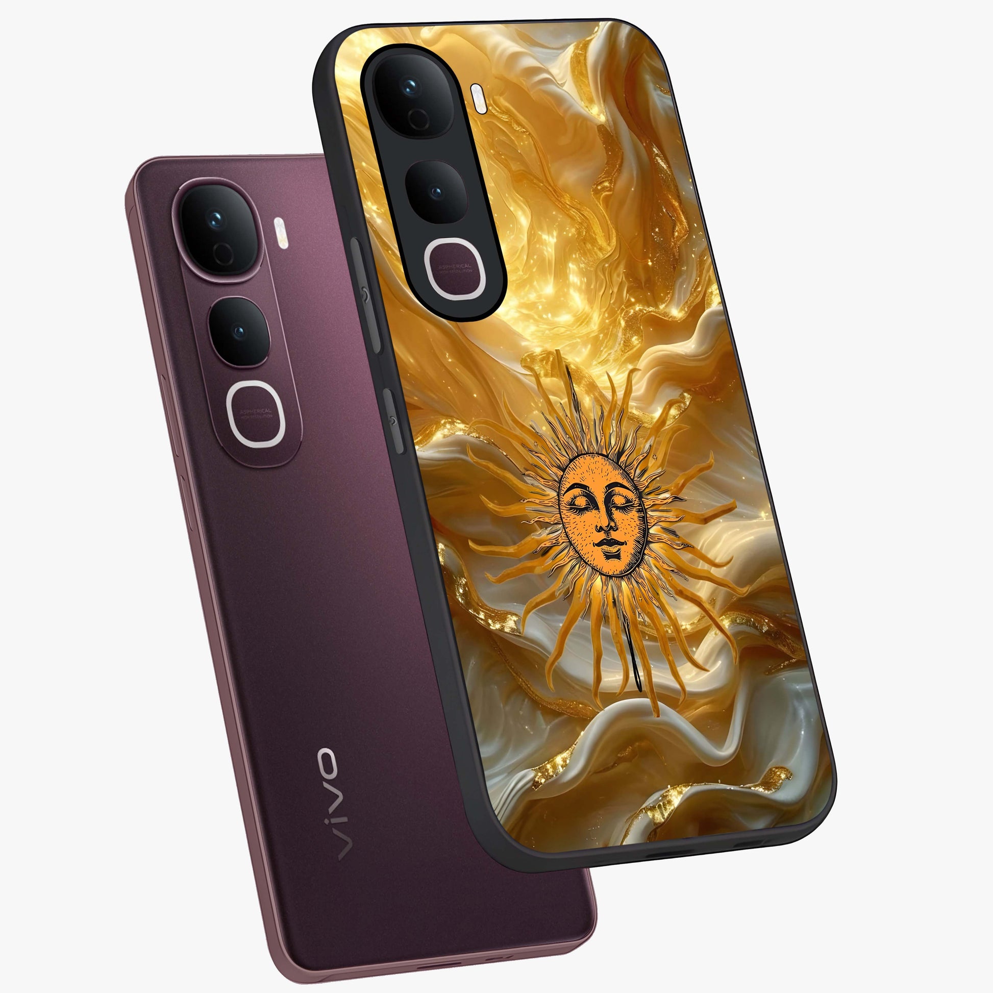 Eternal Golden Glow Glass Case displayed in angled mockup highlighting glowing golden aesthetic design with elegant style.