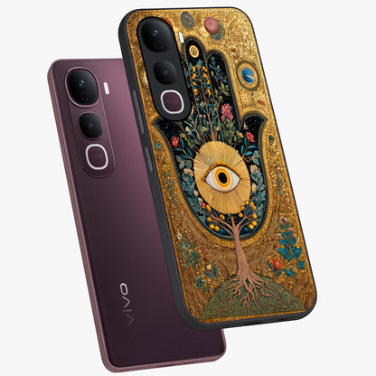 Ethereal Evil Eye Glass Case displayed in angled mockup highlighting protective evil eye symbol with spiritual aesthetic design.