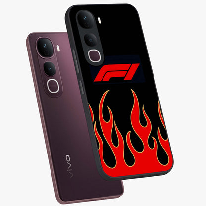 Fire F11 Glass Case displayed in angled mockup highlighting bold fire inspired graphic with energetic aesthetic style.
