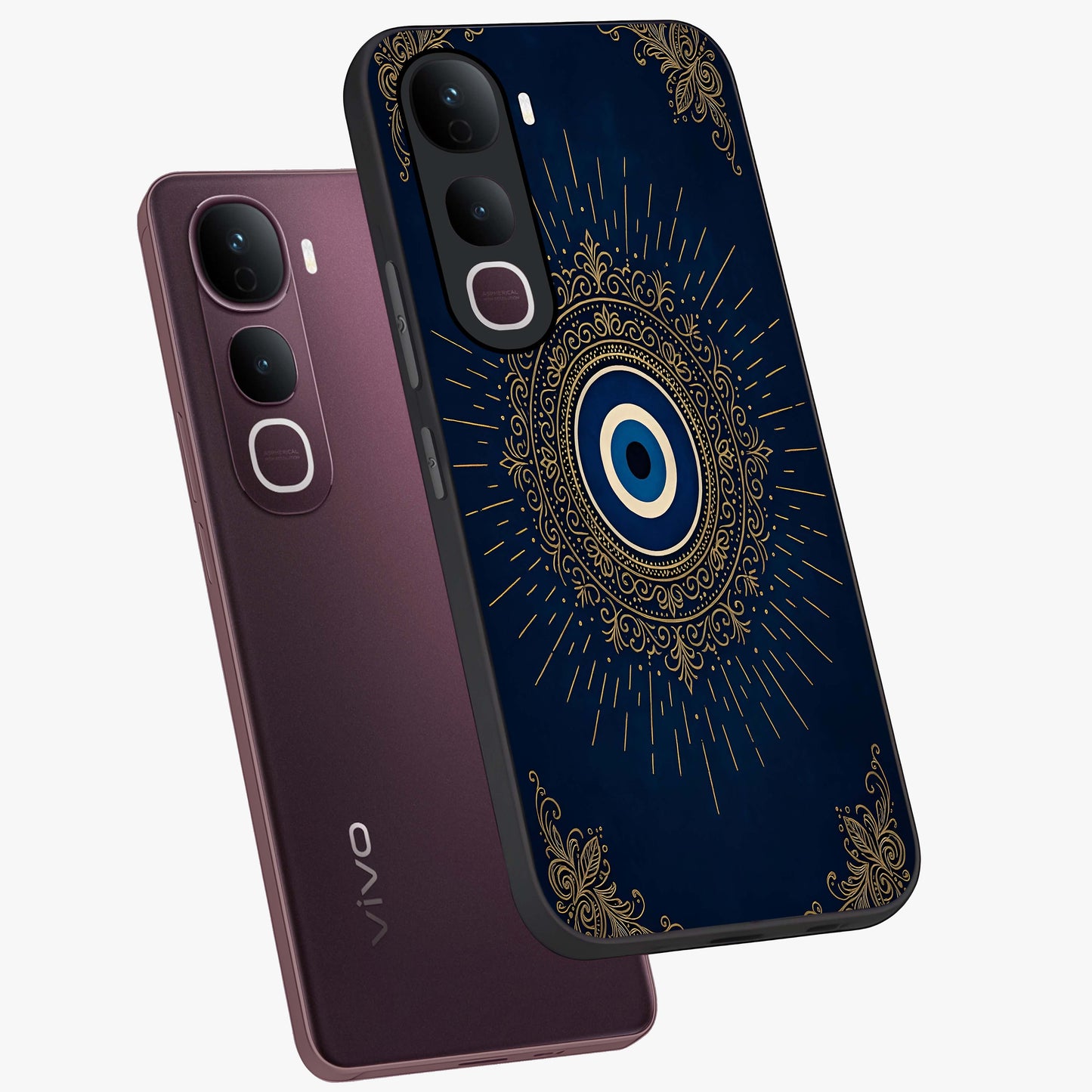 Golden Celestial Charm Glass Case displayed in angled mockup highlighting sparkling cosmic charm design with celestial aesthetic.