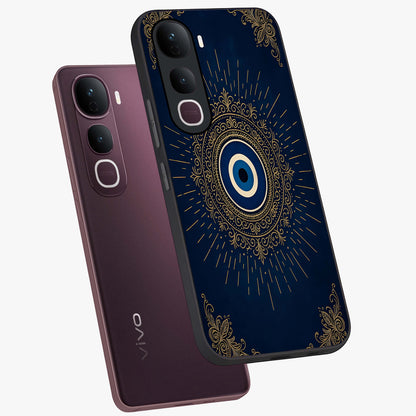 Golden Celestial Charm Glass Case displayed in angled mockup highlighting sparkling cosmic charm design with celestial aesthetic.