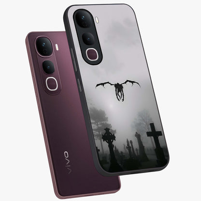 Graveyard Shadow Descent Glass Case displayed in angled mockup highlighting eerie shadow illustration with gothic aesthetic.