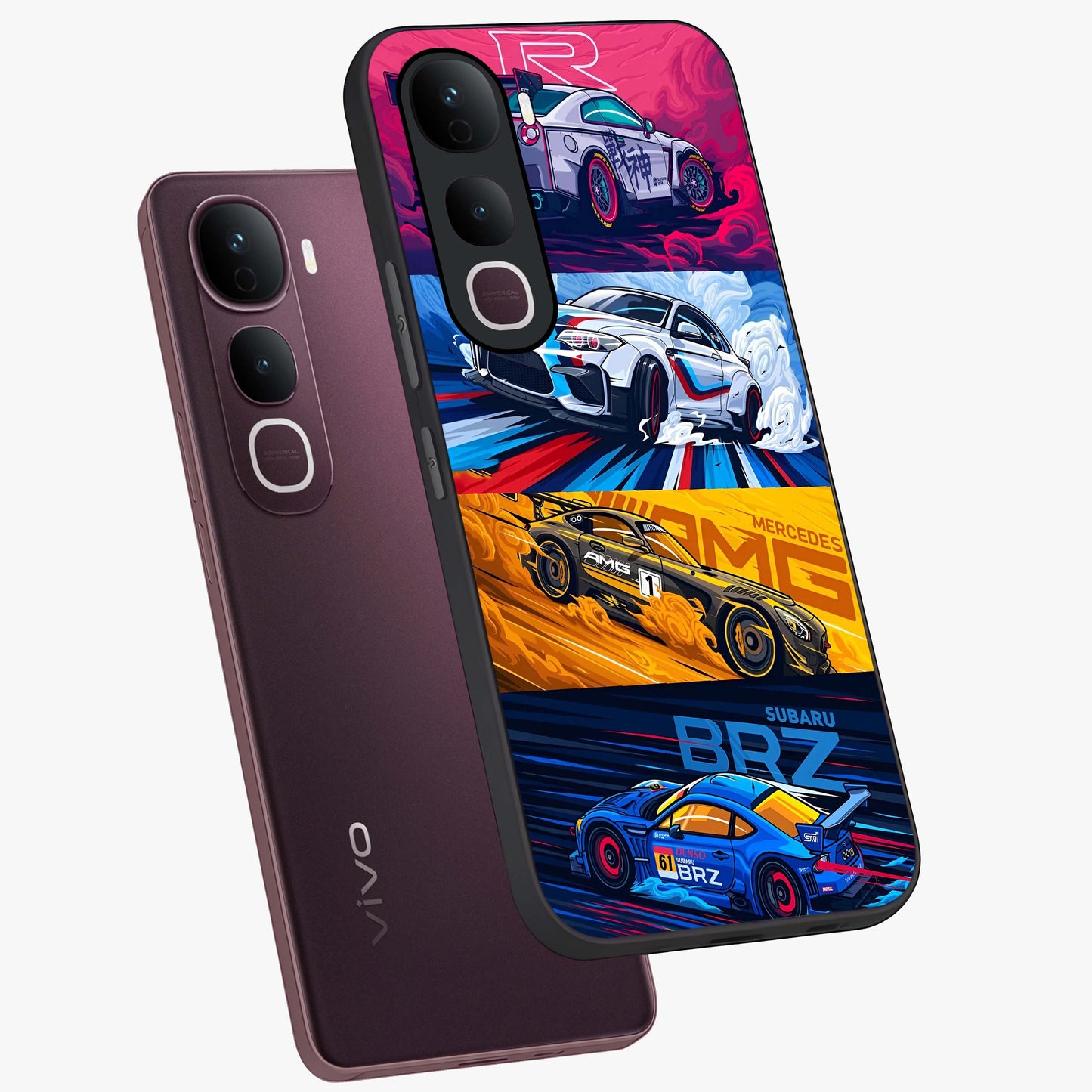 JDM Sports Car Glass Case displayed in angled mockup highlighting sleek Japanese racing car design with automotive aesthetic.