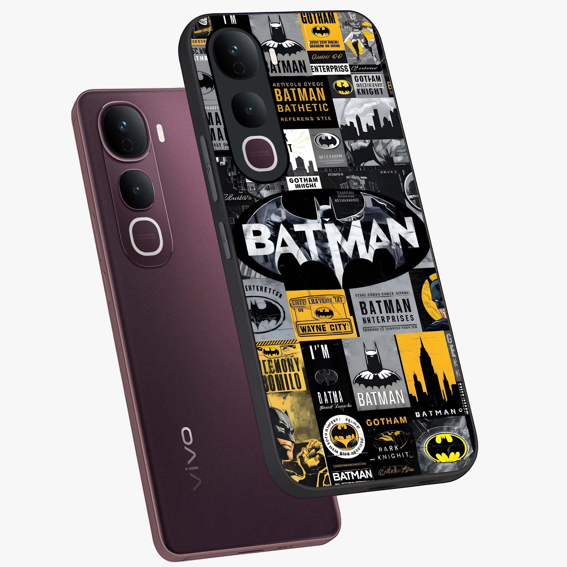 Knight Gotham Rise Glass Case displayed in angled mockup highlighting powerful knight silhouette design with dramatic aesthetic.