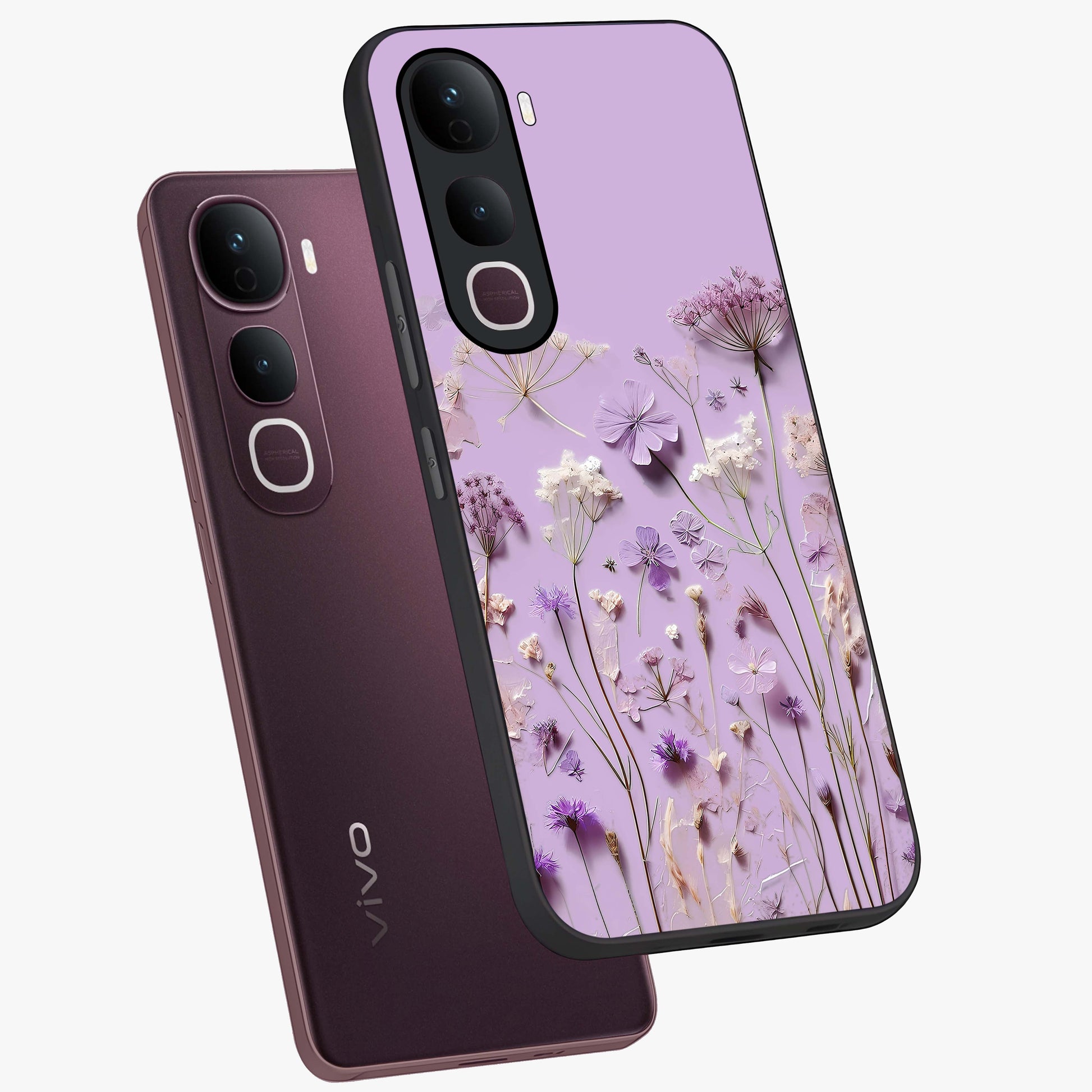 Lavender Blossom Dream Glass Case displayed in angled mockup highlighting dreamy lavender flower design with calming aesthetic style.