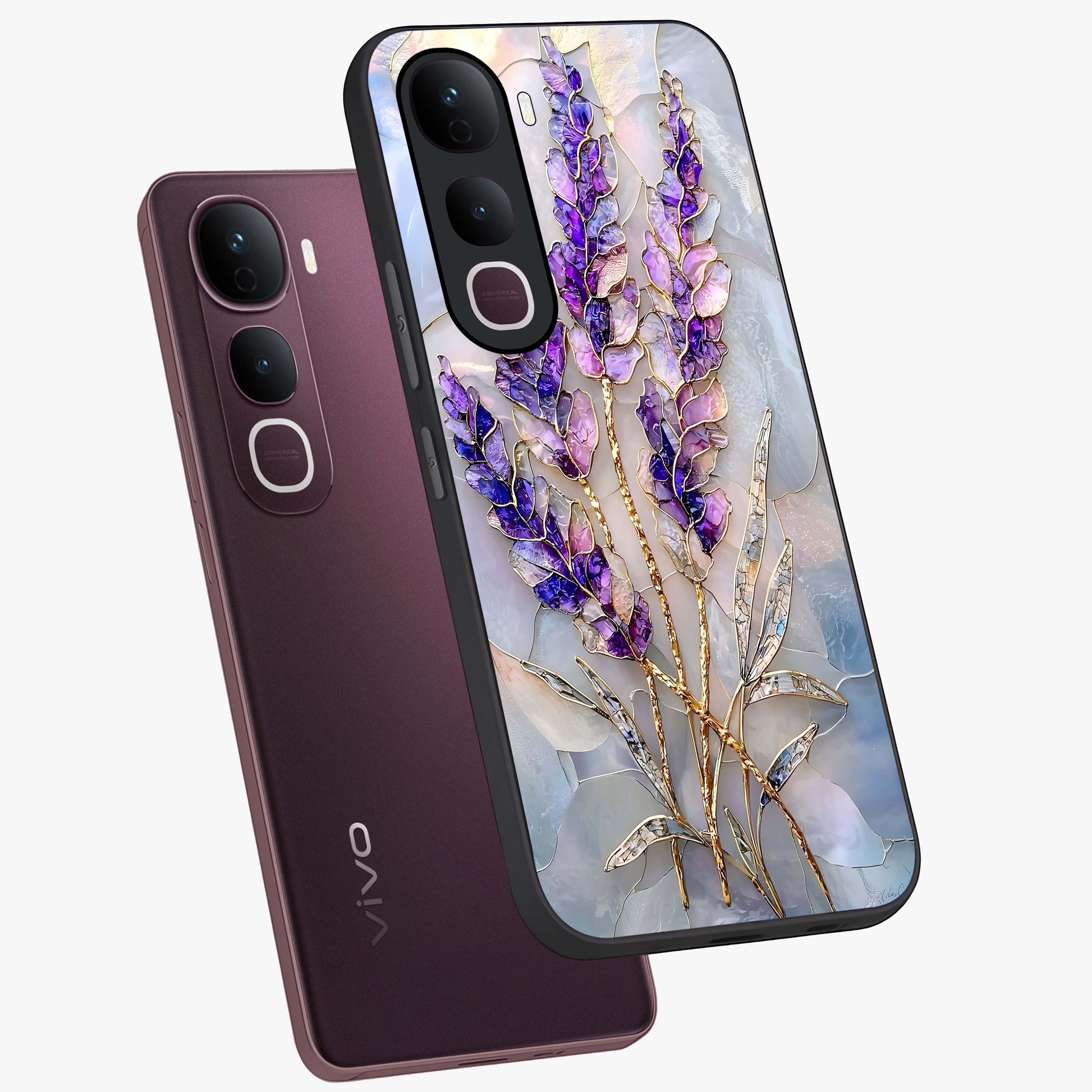 Lavender Dream Glow Glass Case displayed in angled mockup highlighting dreamy purple glow design with soft artistic style.