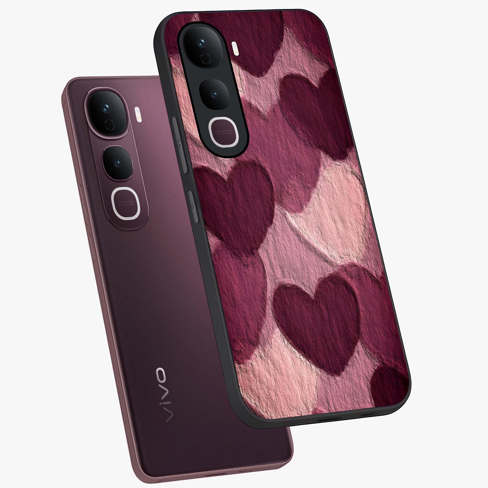 Layered Paper Hearts Glass Case displayed in angled mockup highlighting creative paper craft heart design with romantic aesthetic.