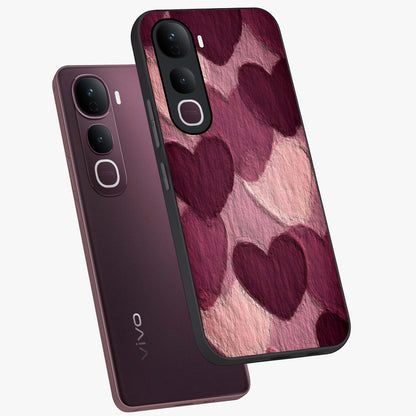 Layered Paper Hearts Glass Case displayed in angled mockup highlighting creative paper craft heart design with romantic aesthetic.