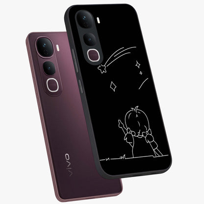 Line Art Girl With Shooting Stars Glass Case displayed in angled mockup highlighting elegant line art design with dreamy star aesthetic.