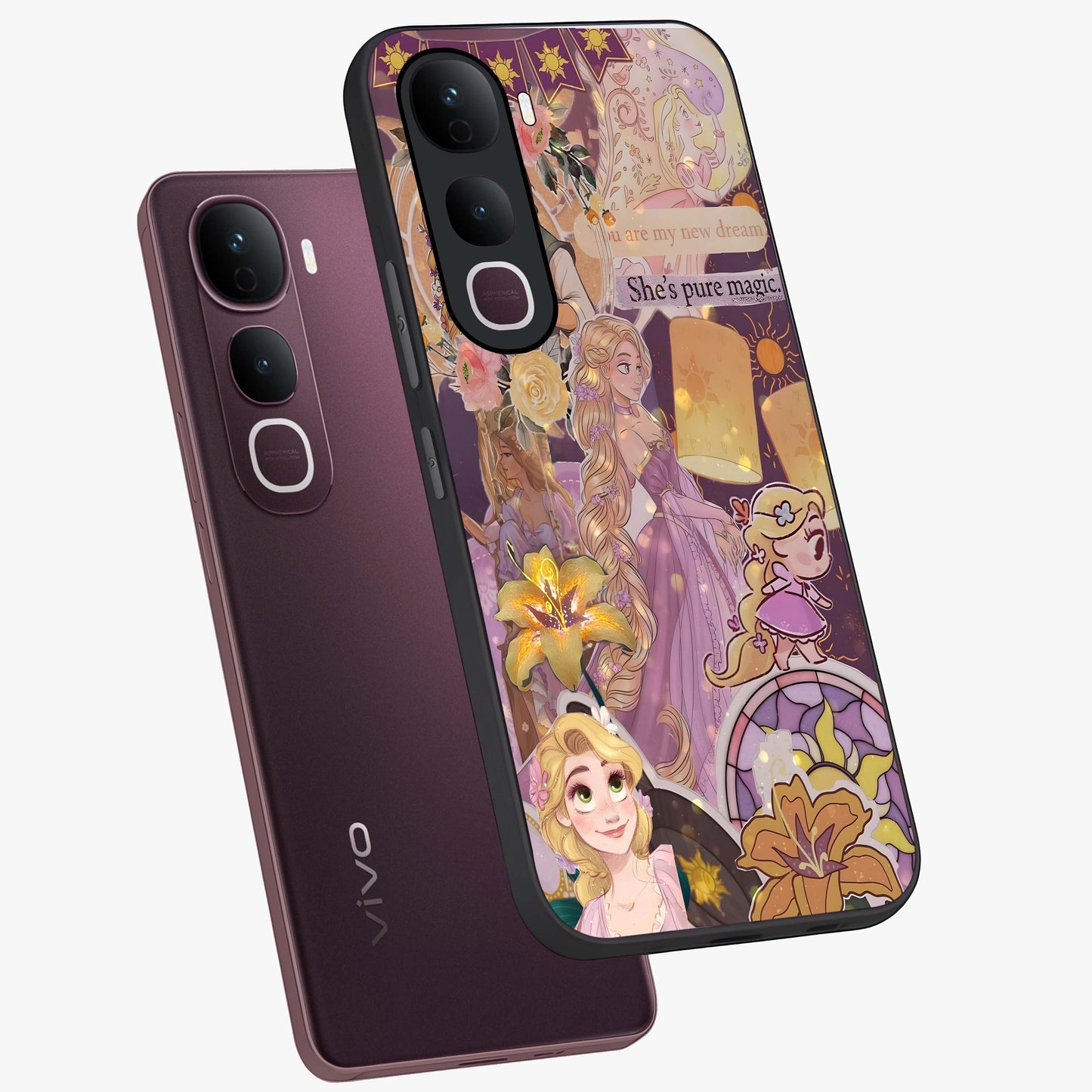 Magical Tangled Dream Glass Case displayed in angled mockup highlighting whimsical fantasy design with magical aesthetic.