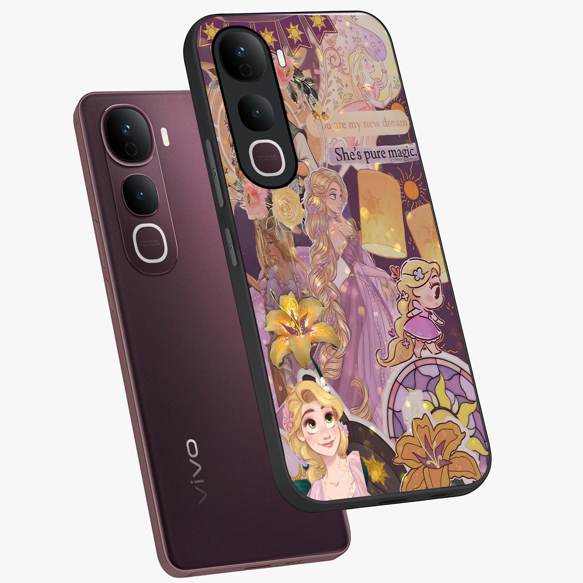 Magical Tangled Dream Glass Case displayed in angled mockup highlighting whimsical fantasy design with magical aesthetic.
