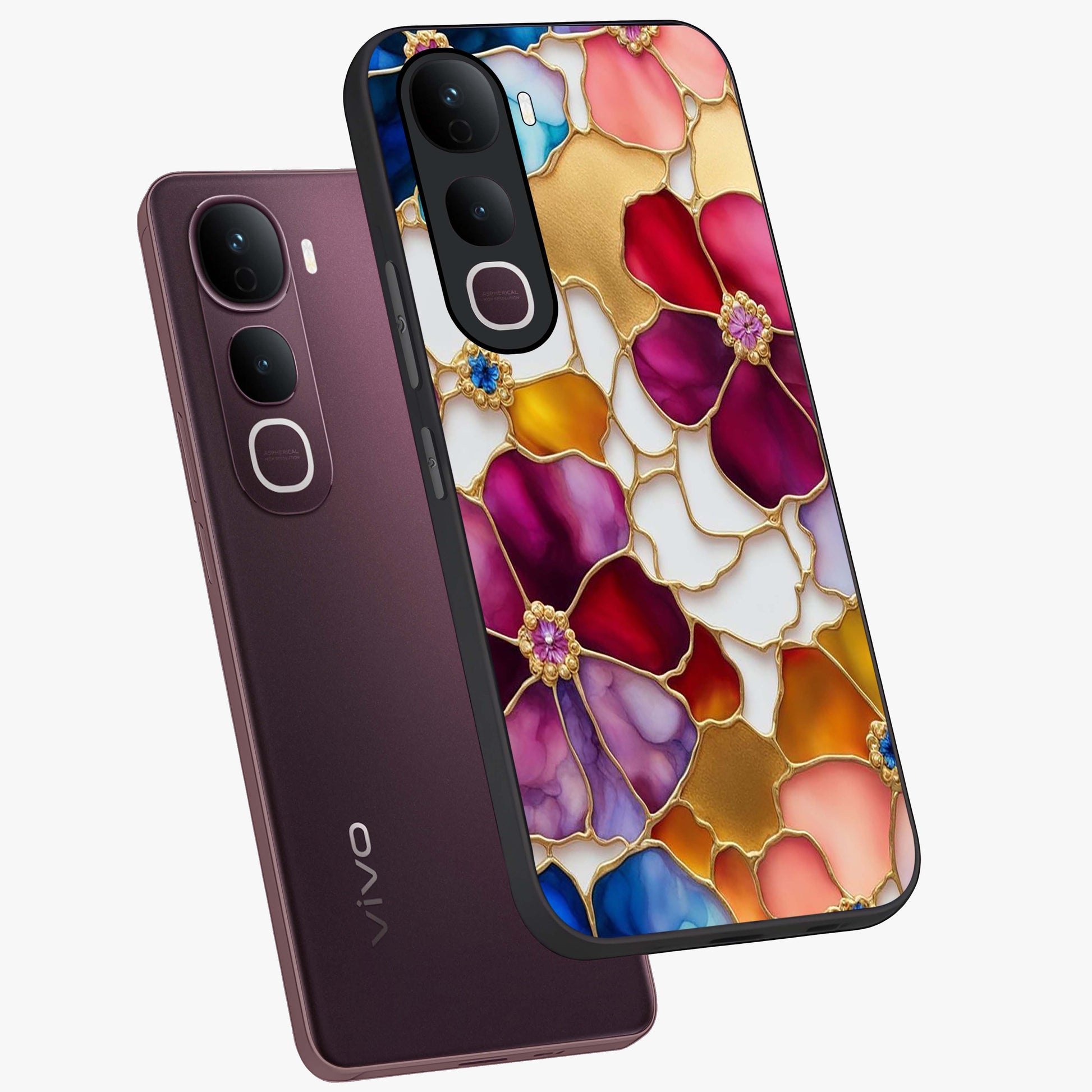 Marble Flower Pattern Glass Case displayed in angled mockup highlighting elegant marble floral design with modern aesthetic.