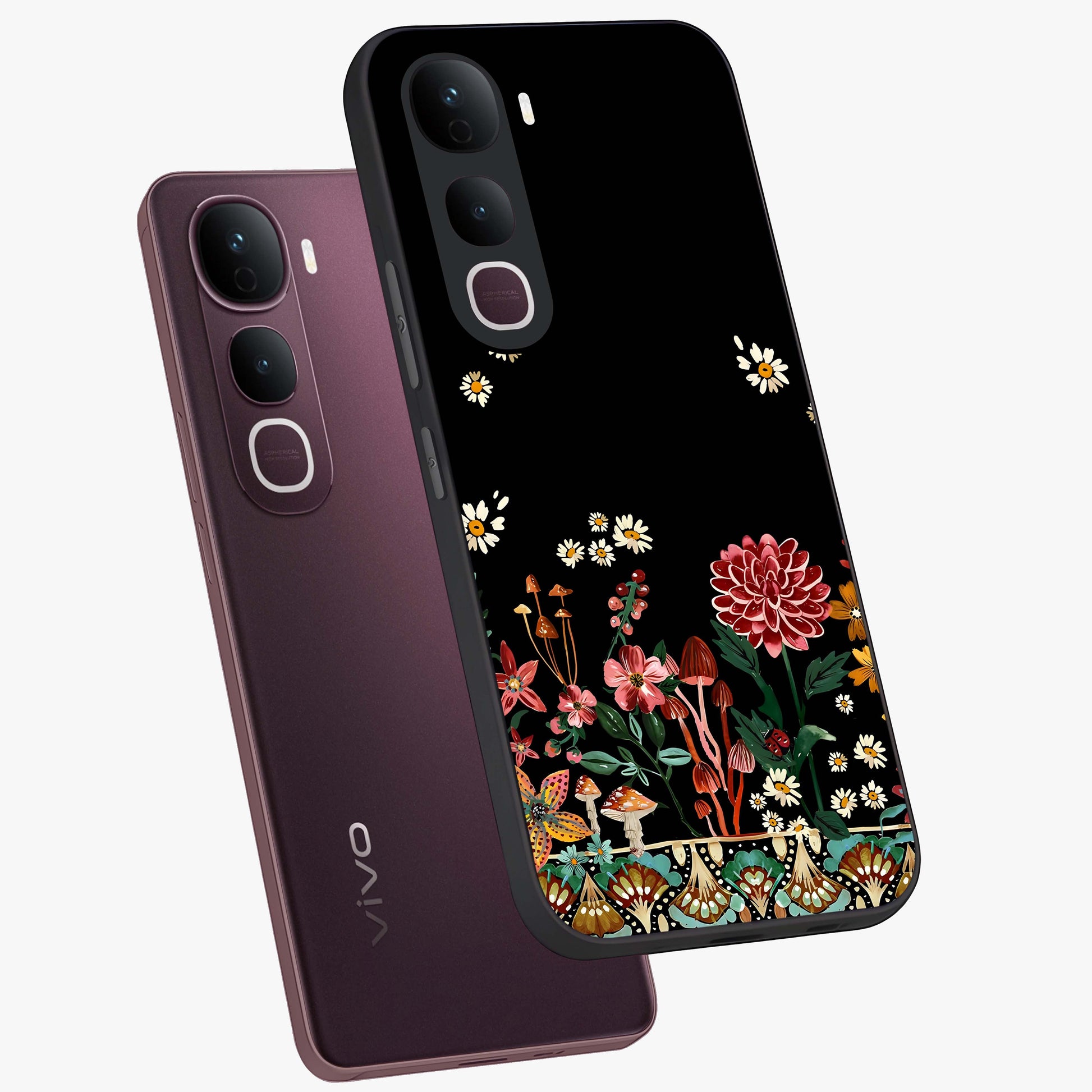 Midnight Bloom Pattern Glass Case displayed in angled mockup highlighting elegant flower design with midnight aesthetic style.