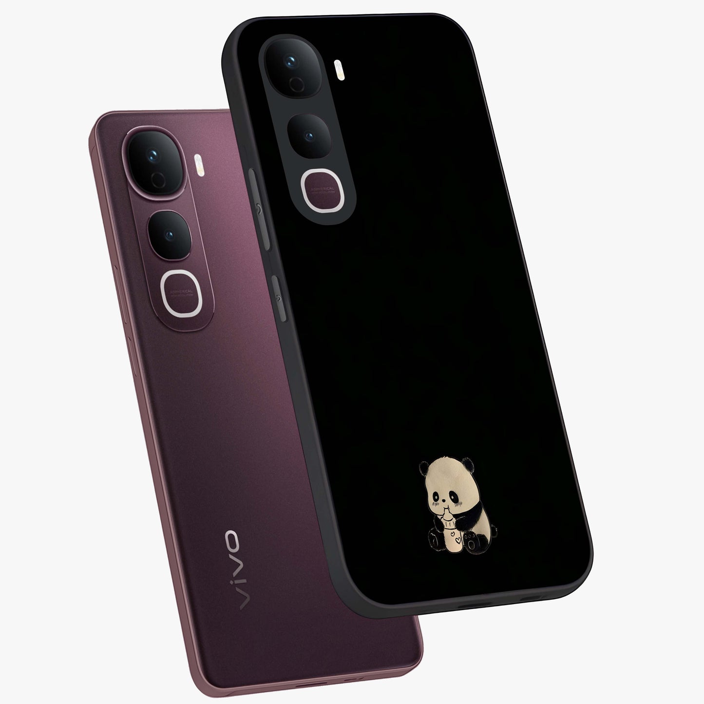 Midnight Panda Love Glass Case displayed in angled mockup highlighting adorable panda illustration with midnight aesthetic.
